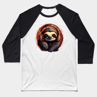 Slothy Vibes Cute Sloth with Headphones Baseball T-Shirt